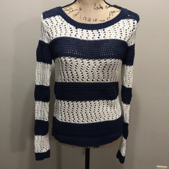 {GAP} Navy Striped Open Knit Pullover Sweater - Picture 5 of 9